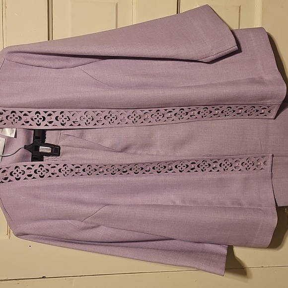 Alfred Dunner Lavender Jacket and Pants with Cut Decorative Trim - Picture 1 of 8